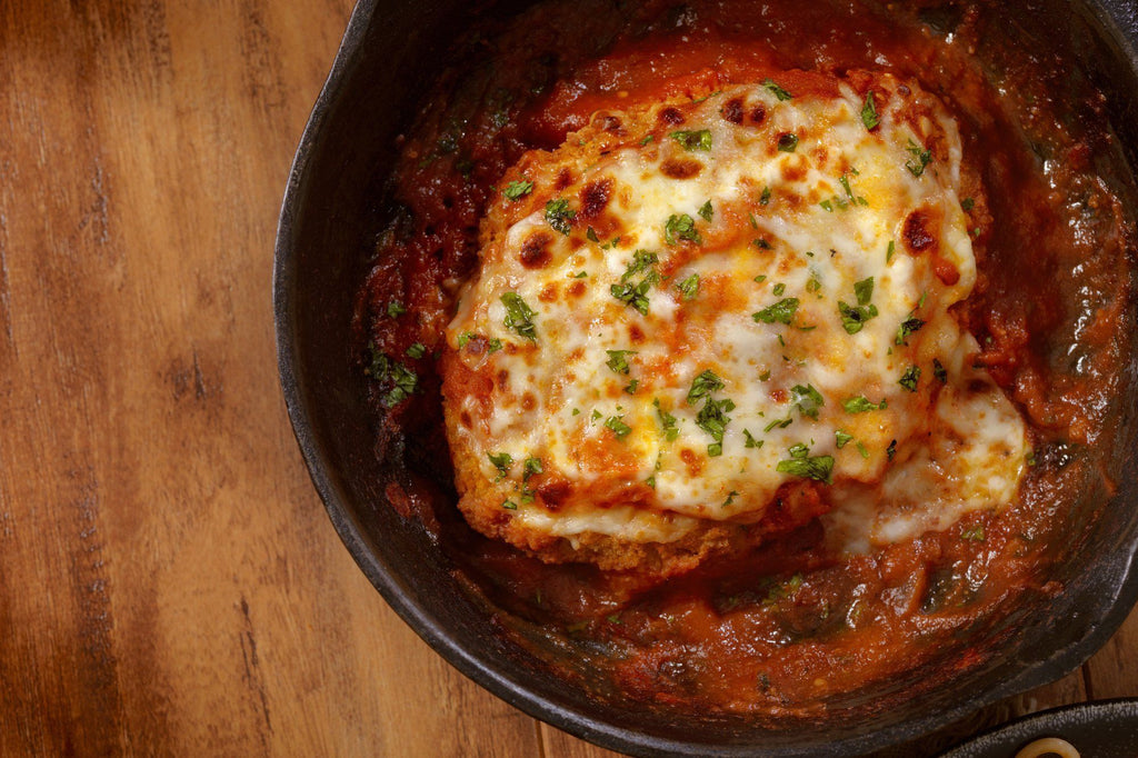 Low FODMAP Chicken Parmesan with Roasted Vegetable Tomato Sauce
